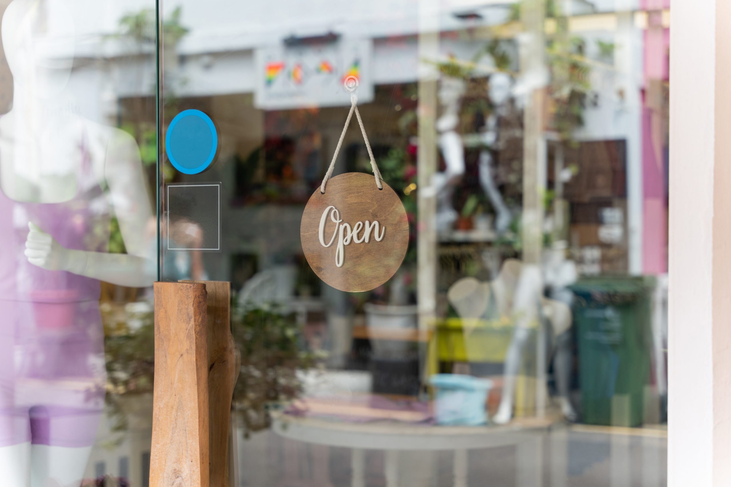 Small business SMB with open sign on door